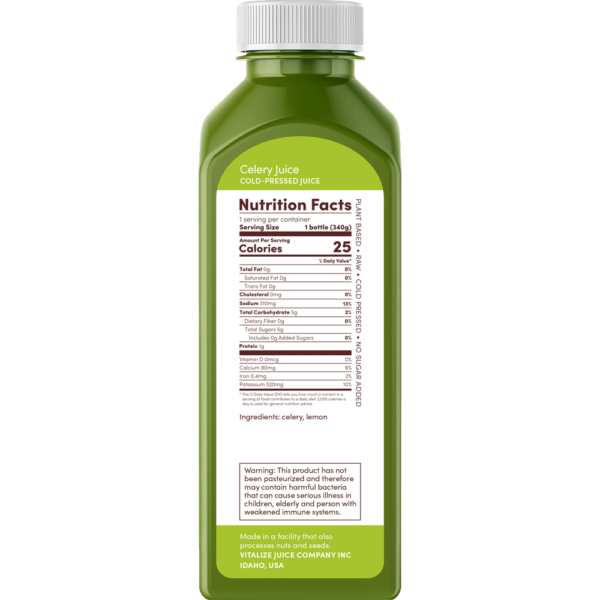 celery juice nutrition label